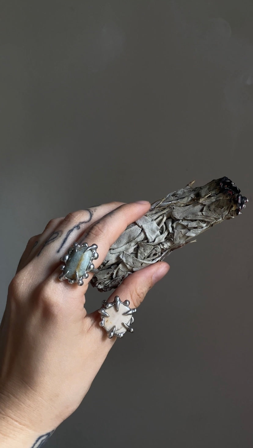 Handmade Opal Ring – Fairycore Grunge Statement Jewelry (Size 52)