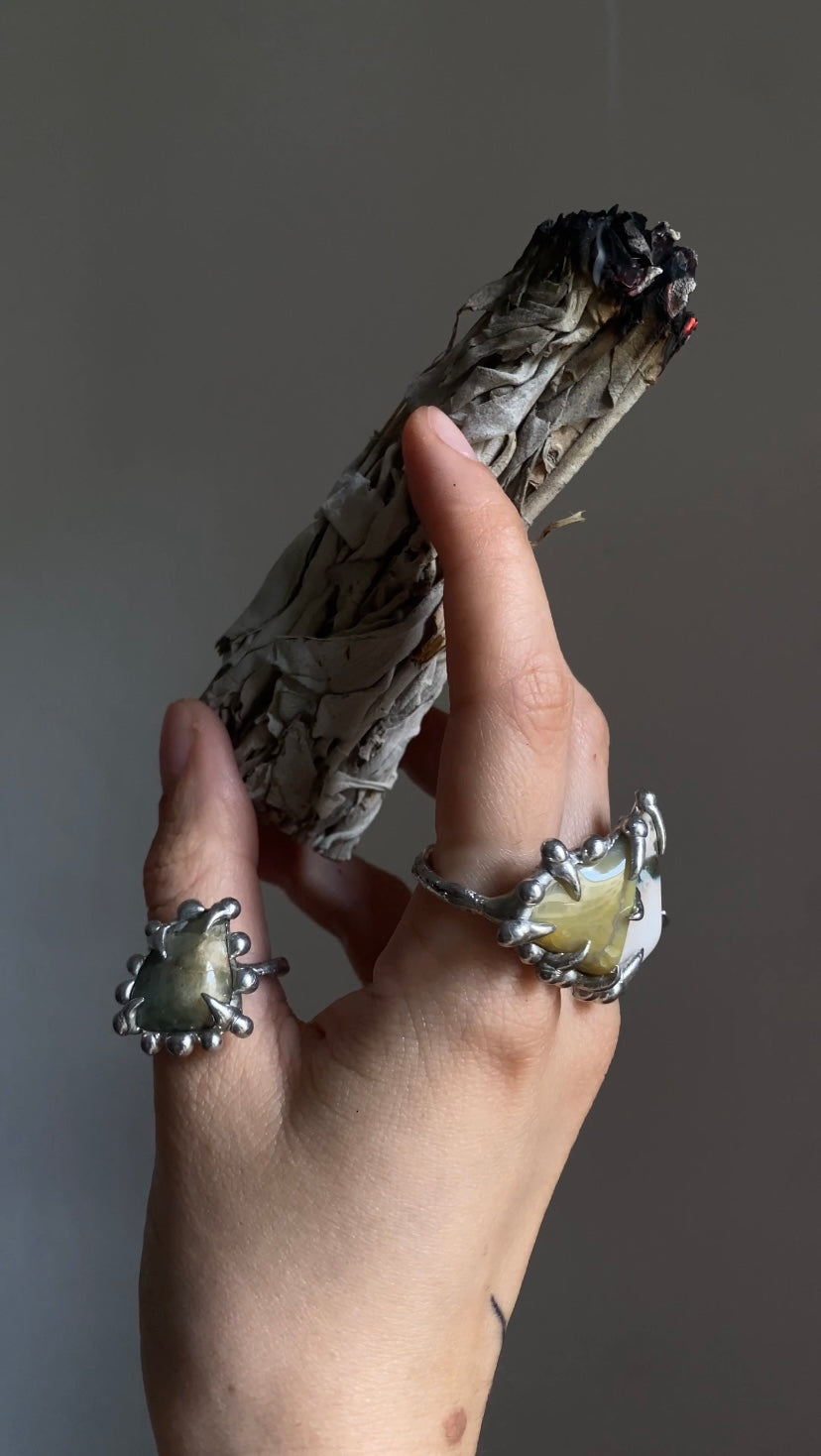 Handmade Agate Ring – Fairycore Grunge Statement Jewelry (Size 53)