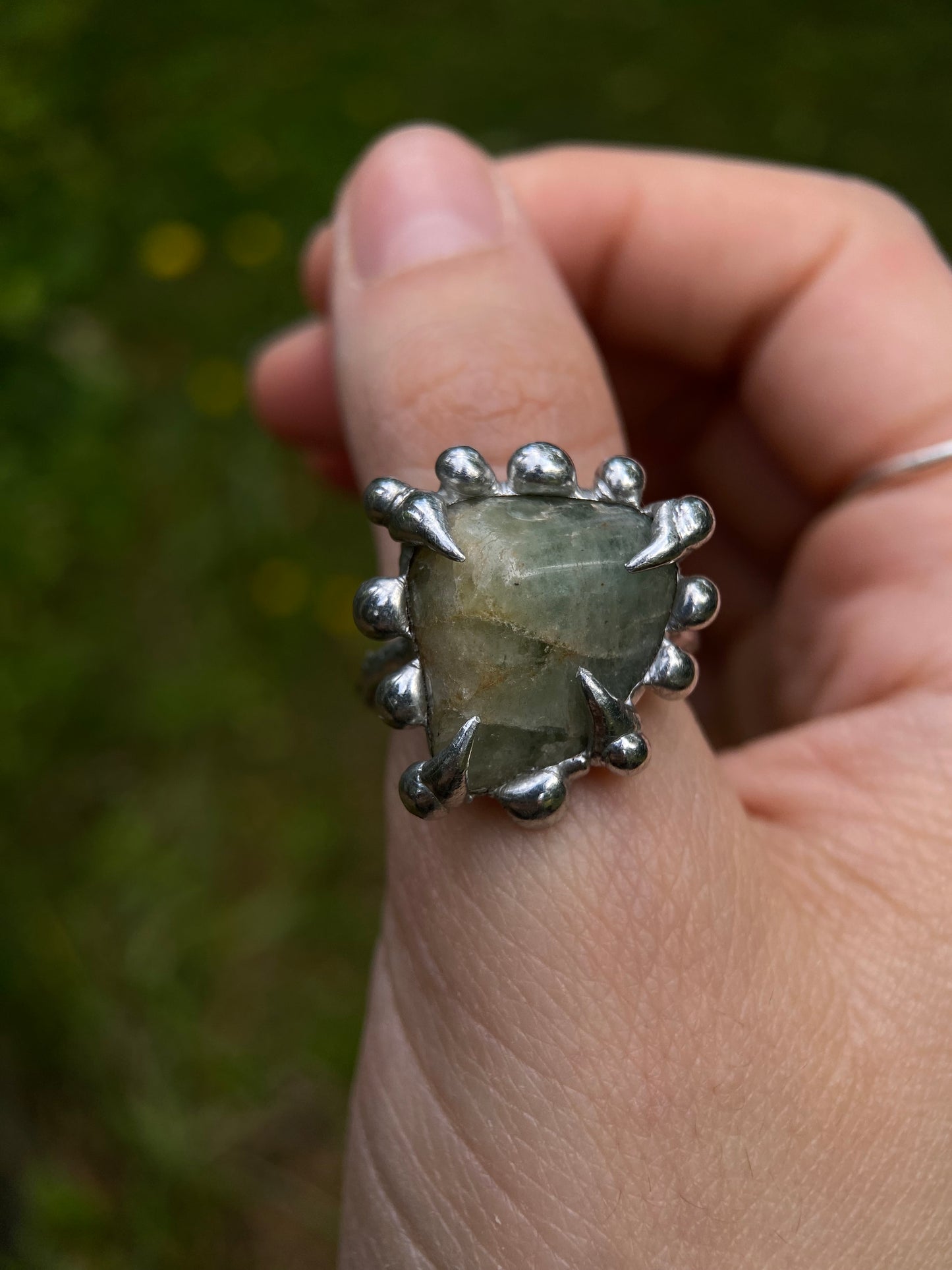 Handmade Aquamarine Ring – Fairycore Grunge Statement Jewelry (Size 52)