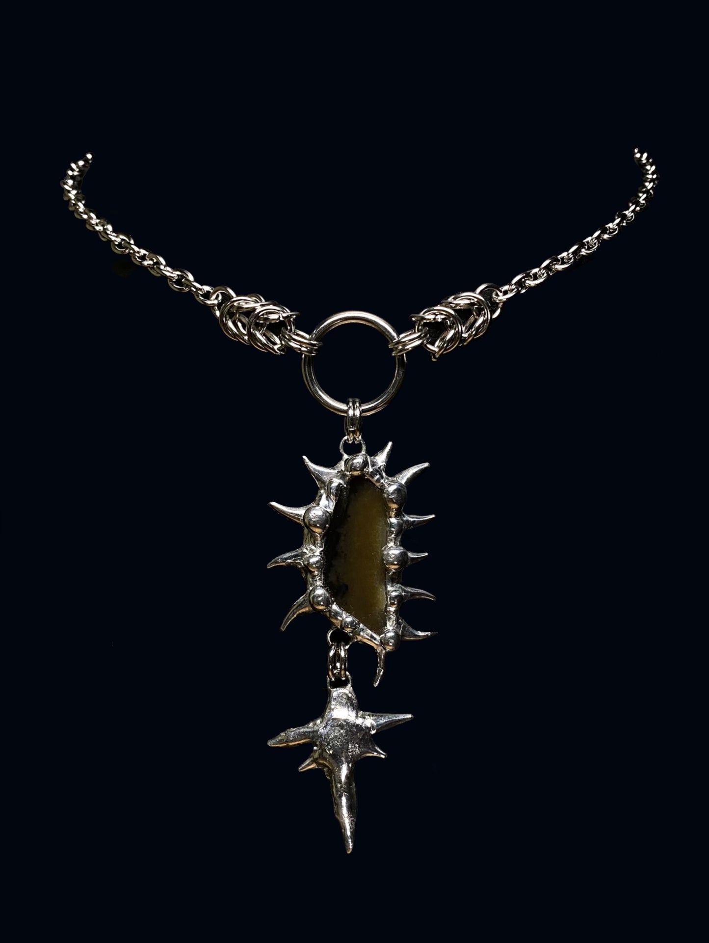 Handmade Spiky Montana Moss Agate Pendant – Necklace or Earring