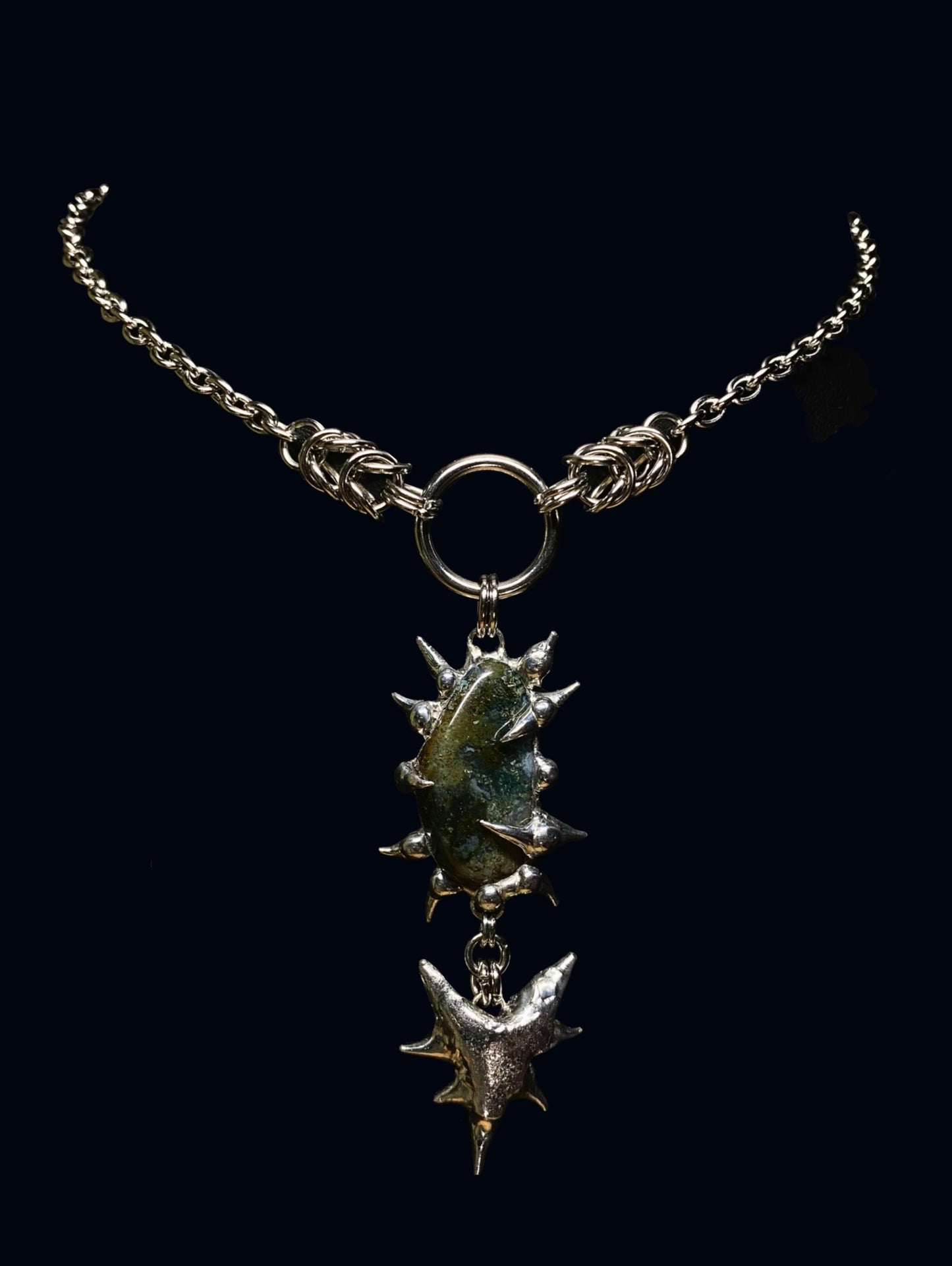 Handmade Spiky Moss Agate Pendant – Necklace or Earring