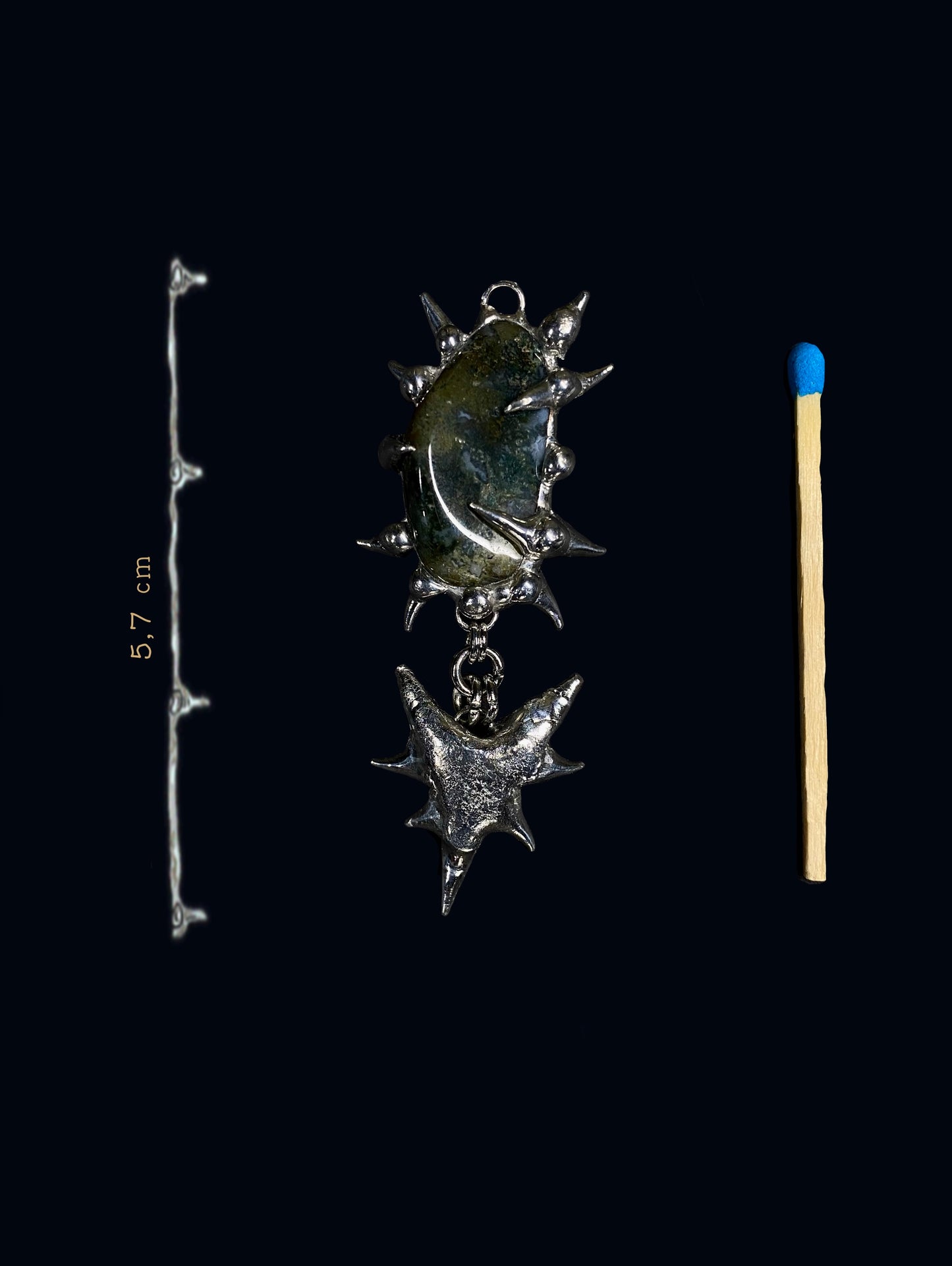 Handmade Spiky Moss Agate Pendant – Necklace or Earring