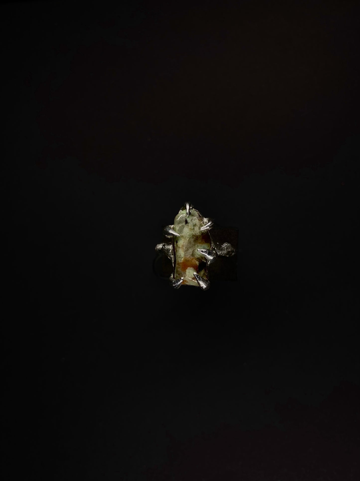 Spiky Garnierite statement ring – handmade soft solder jewelry in fairycore style