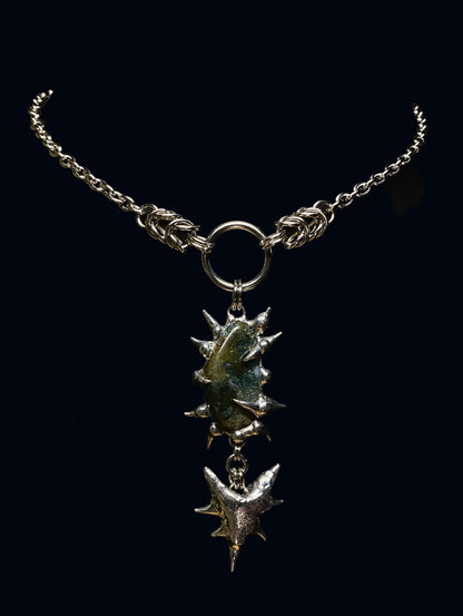Handmade Spiky Moss Agate Pendant – Necklace or Earring
