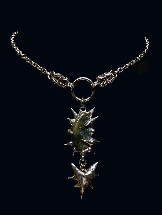 Handmade Spiky Moss Agate Pendant – Necklace or Earring