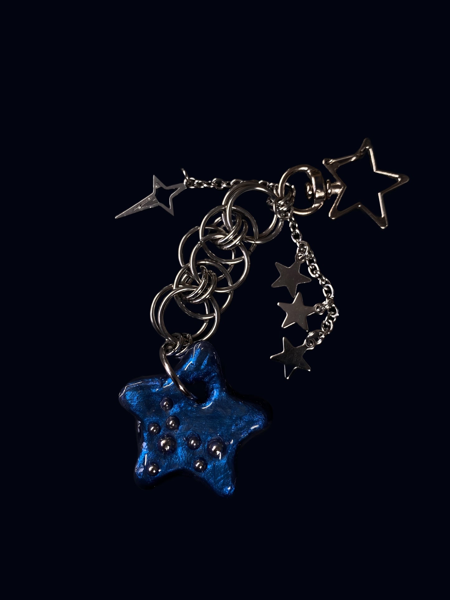 Handmade Metallic Blue Star Keychain XIV
