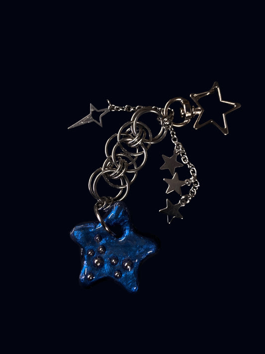 Handmade Metallic Blue Star Keychain XIV