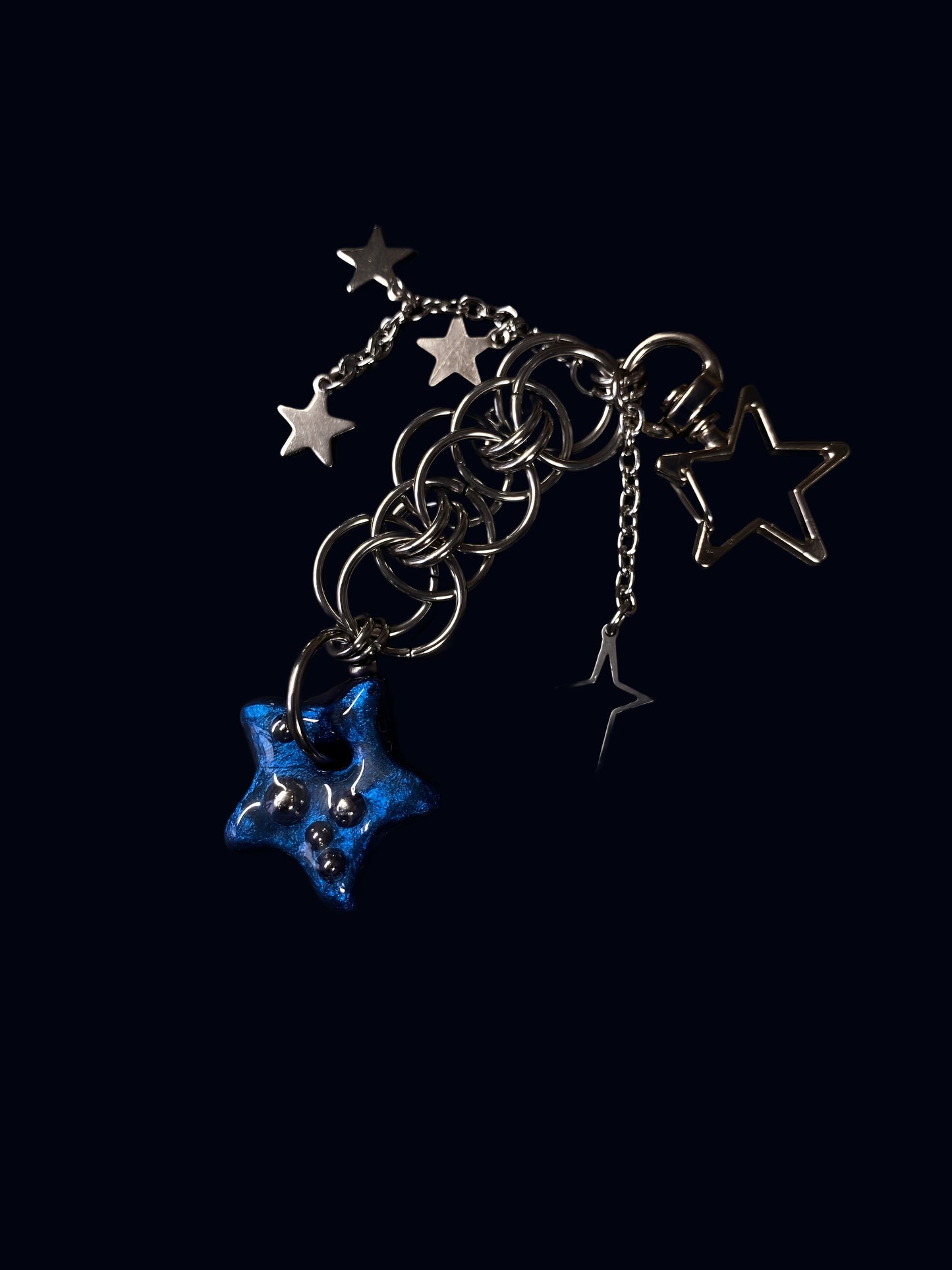 Handmade Metallic Blue Star Keychain XIX