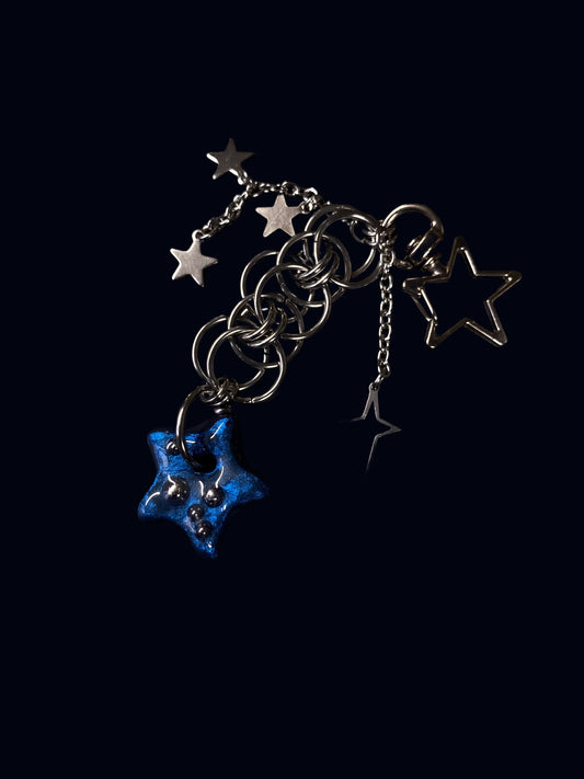 Handmade Metallic Blue Star Keychain XIX