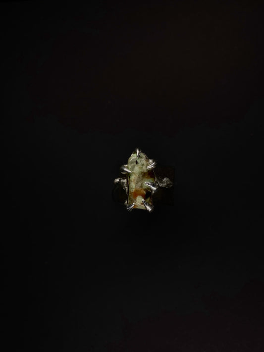 Spiky Garnierite statement ring – handmade soft solder jewelry in fairycore style