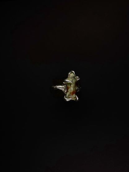 Spiky Garnierite statement ring – handmade soft solder jewelry in fairycore style