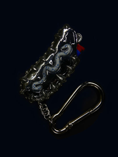 Handmade Spiky Lighter Case with Carabiner - Blue Creature
