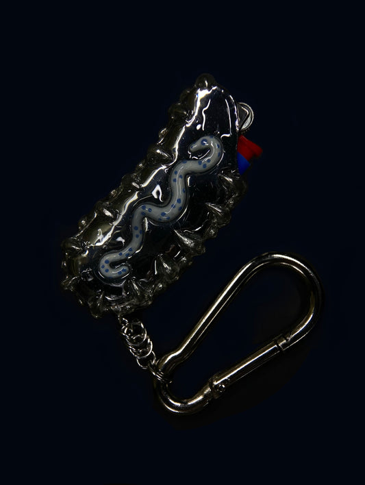 Handmade Spiky Lighter Case with Carabiner - Blue Creature
