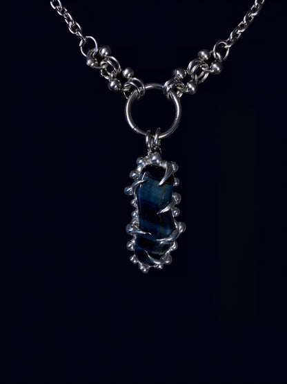 spiky pendant, handmade jewelry, fairycore accessories, grunge statement necklace, soft solder ring, gemstones, softedgez, alternative fashion, falcons eye, falcons eye pendant