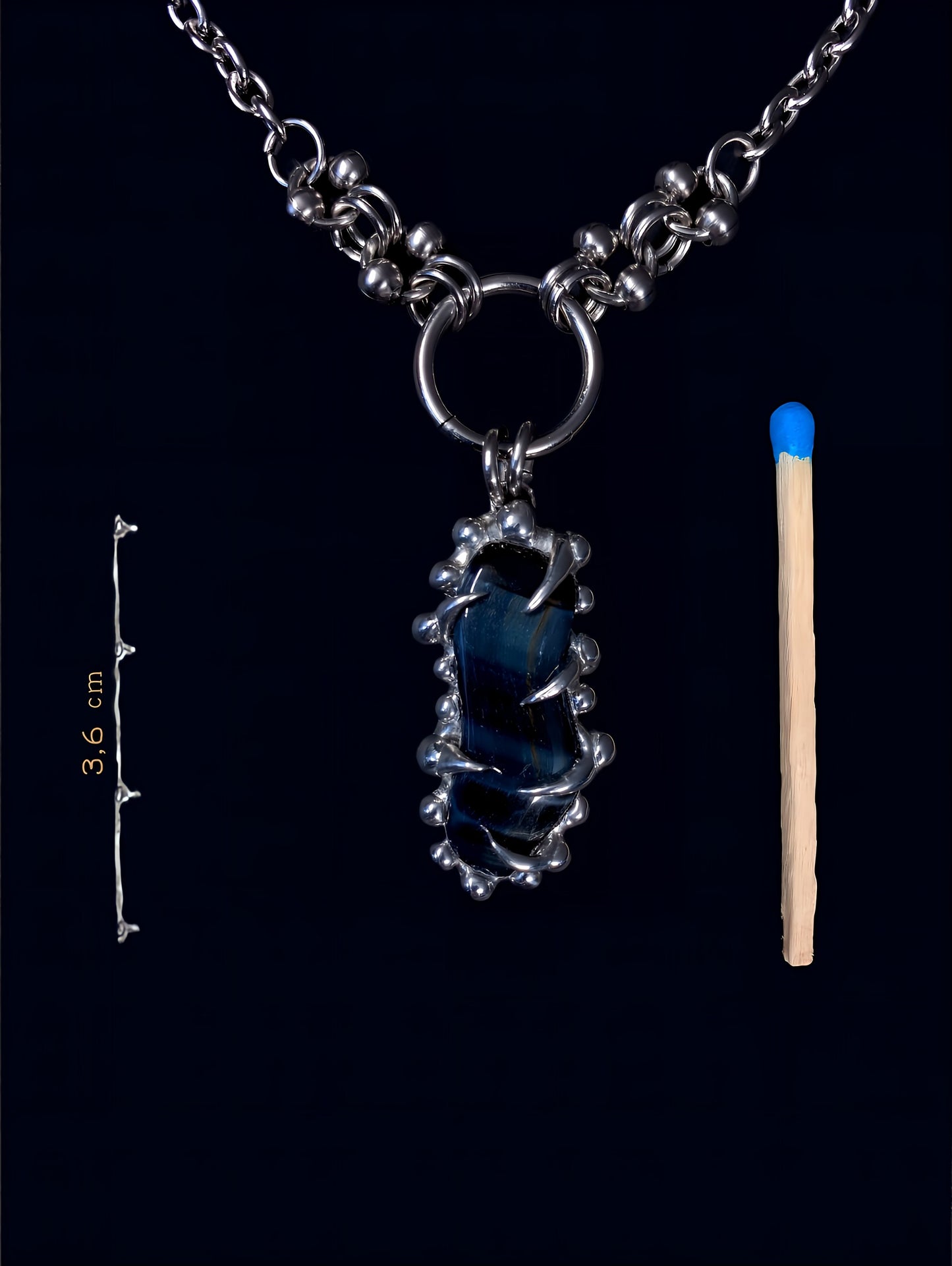 spiky pendant, handmade jewelry, fairycore accessories, grunge statement necklace, soft solder ring, gemstones, softedgez, alternative fashion, falcons eye, falcons eye pendant