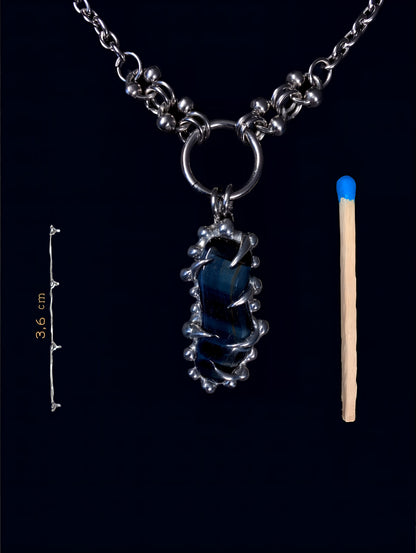 spiky pendant, handmade jewelry, fairycore accessories, grunge statement necklace, soft solder ring, gemstones, softedgez, alternative fashion, falcons eye, falcons eye pendant