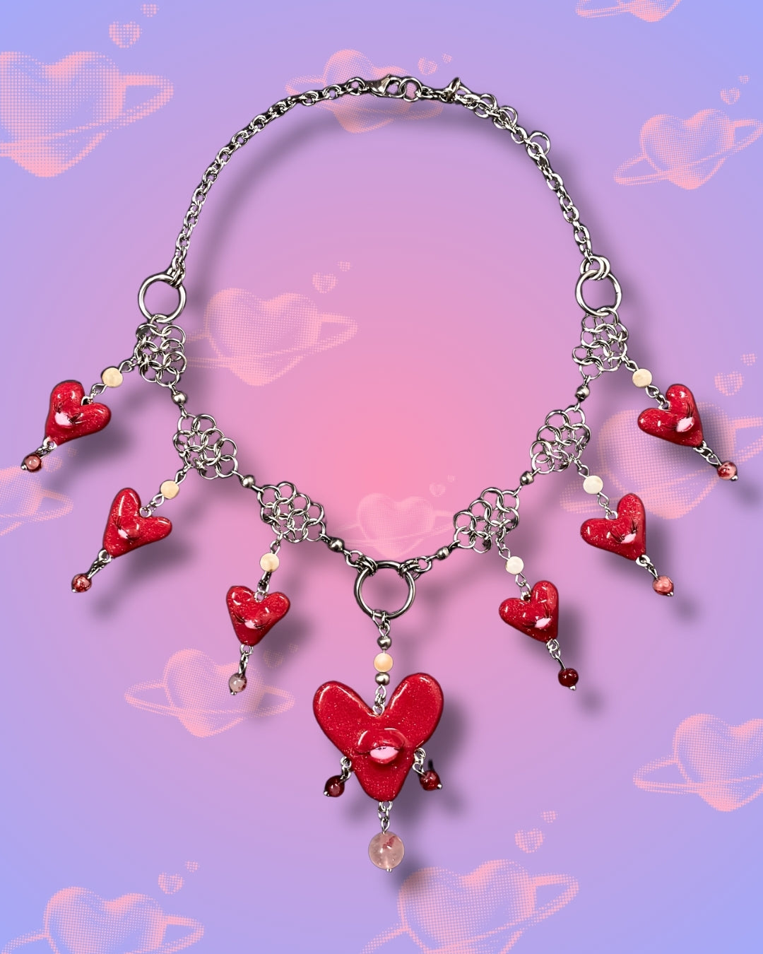 glitter heart swarm necklace
