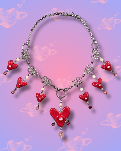 glitter heart swarm necklace