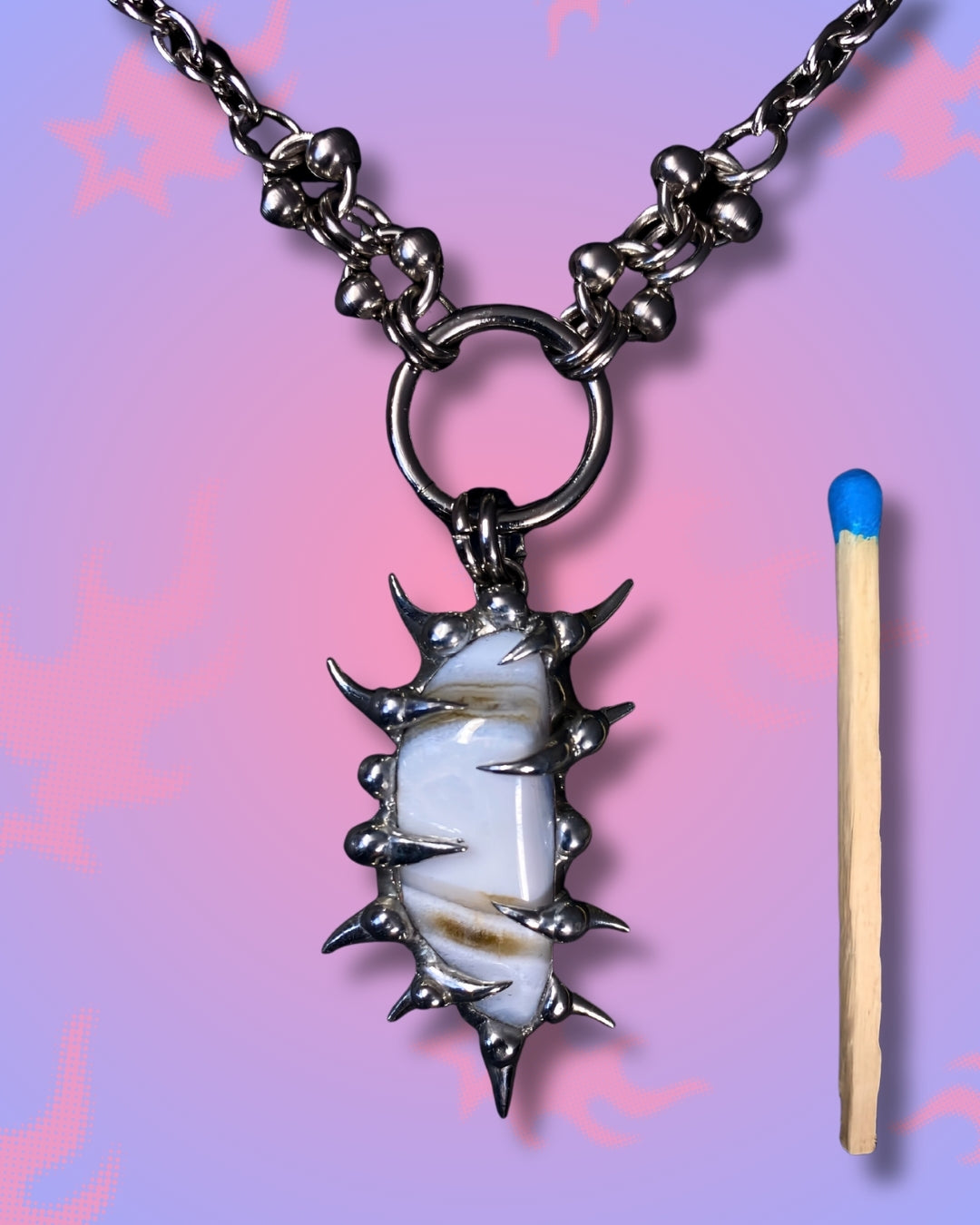 calcite spiked soft solder necklace