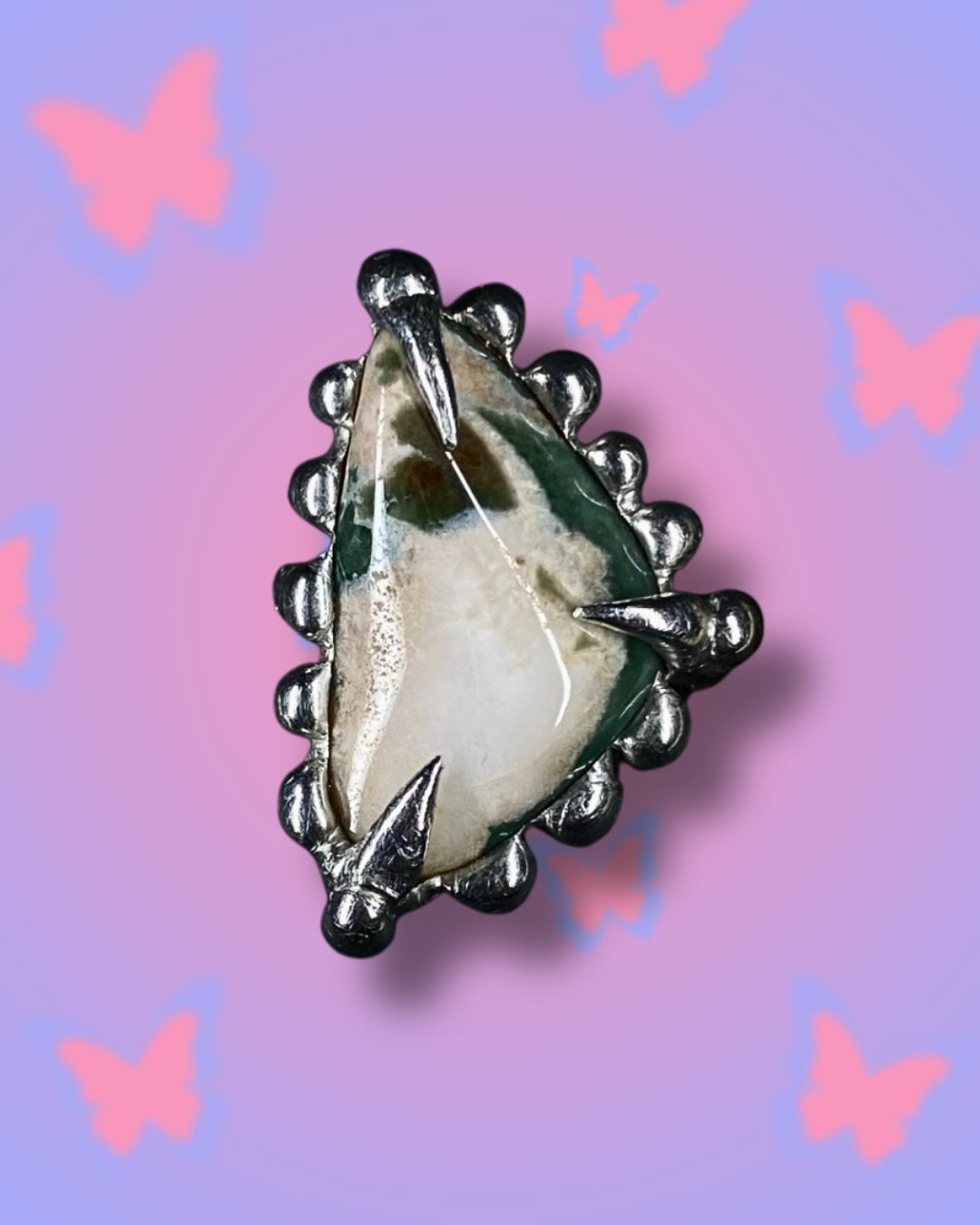 Handmade Ocean Jasper Ring – Fairycore Grunge Statement Jewelry (Size 54)