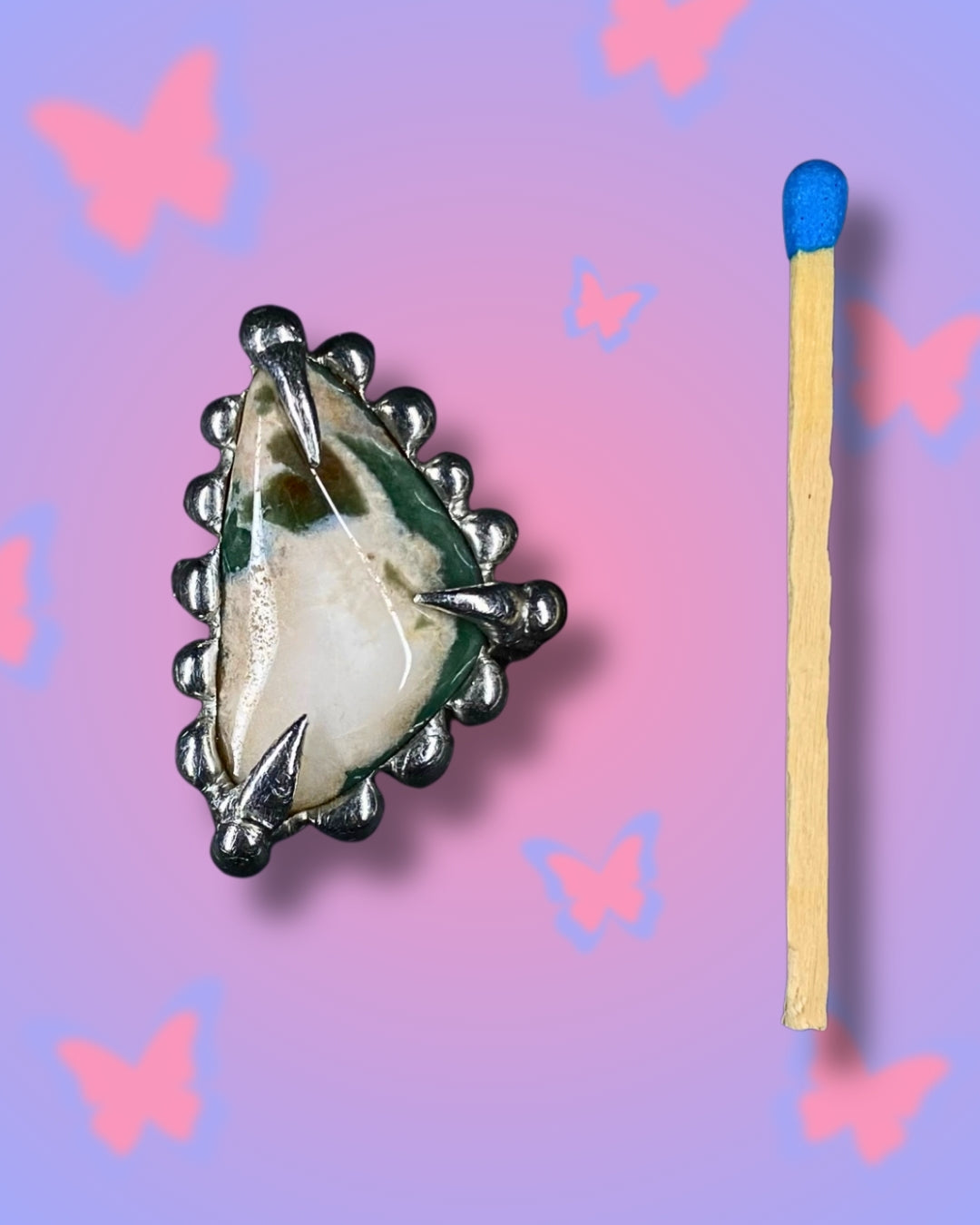 Handmade Ocean Jasper Ring – Fairycore Grunge Statement Jewelry (Size 54)
